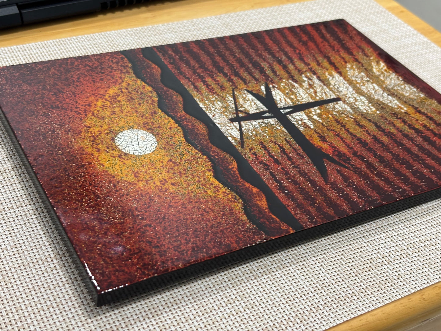 Vietnamese Lacquer Painting – Moonlit Fishing Boat, Eggshell Inlay Art, 20x30 cm