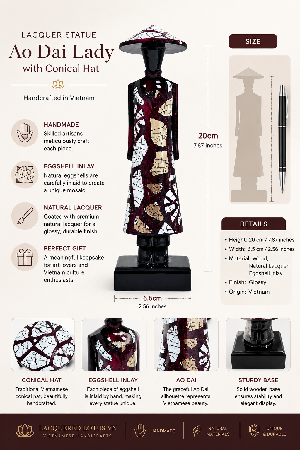 Vietnamese Lacquer Ao Dai Lady Statue – Handmade Decor