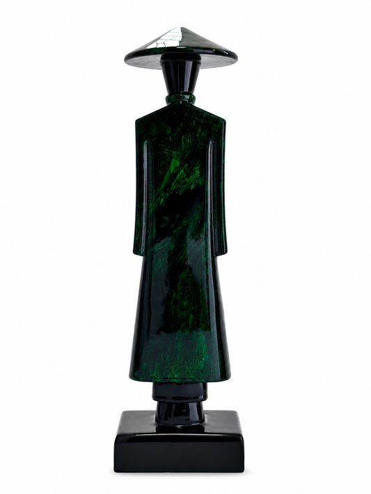 Back view of a traditional Vietnamese lacquer Ao Dai lady statue with handcrafted finish.