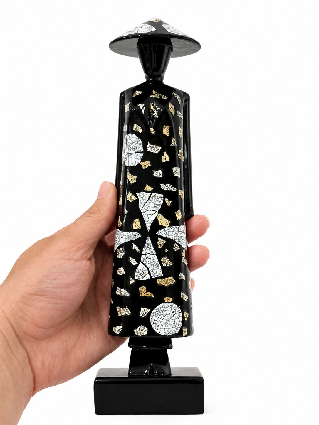 Black Eggshell Lacquer Ao Dai Lady Statue – 25 cm | Handmade Vietnamese Art