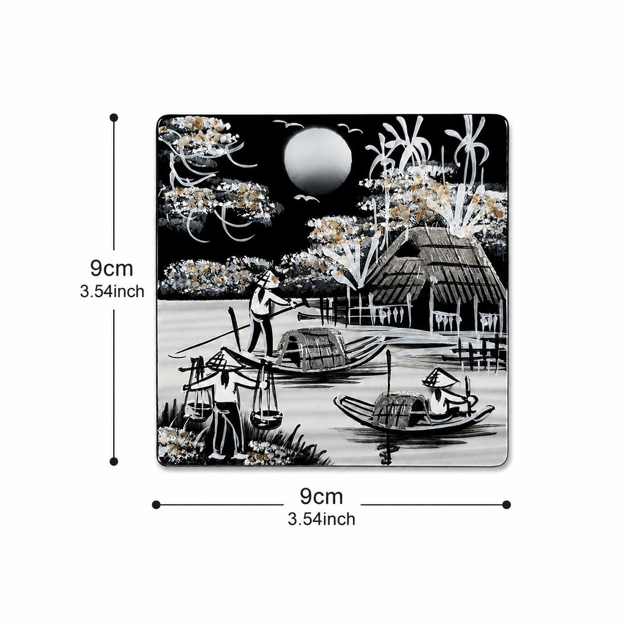 Vietnamese Lacquer Coaster Set of 6 with Holder – Handmade Eggshell Inlay Art