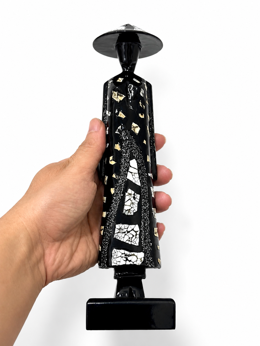 Black Eggshell Lacquer Ao Dai Lady Statue – 25 cm | Handmade Vietnamese Art