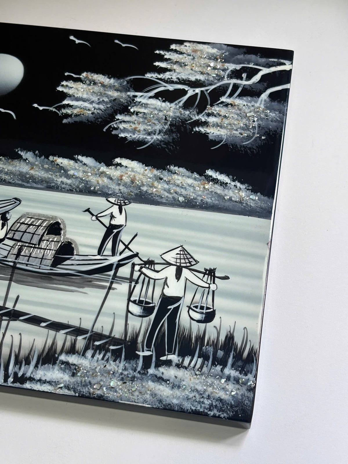 Moonlit Vietnamese Village – Handmade Vietnamese Lacquer Painting