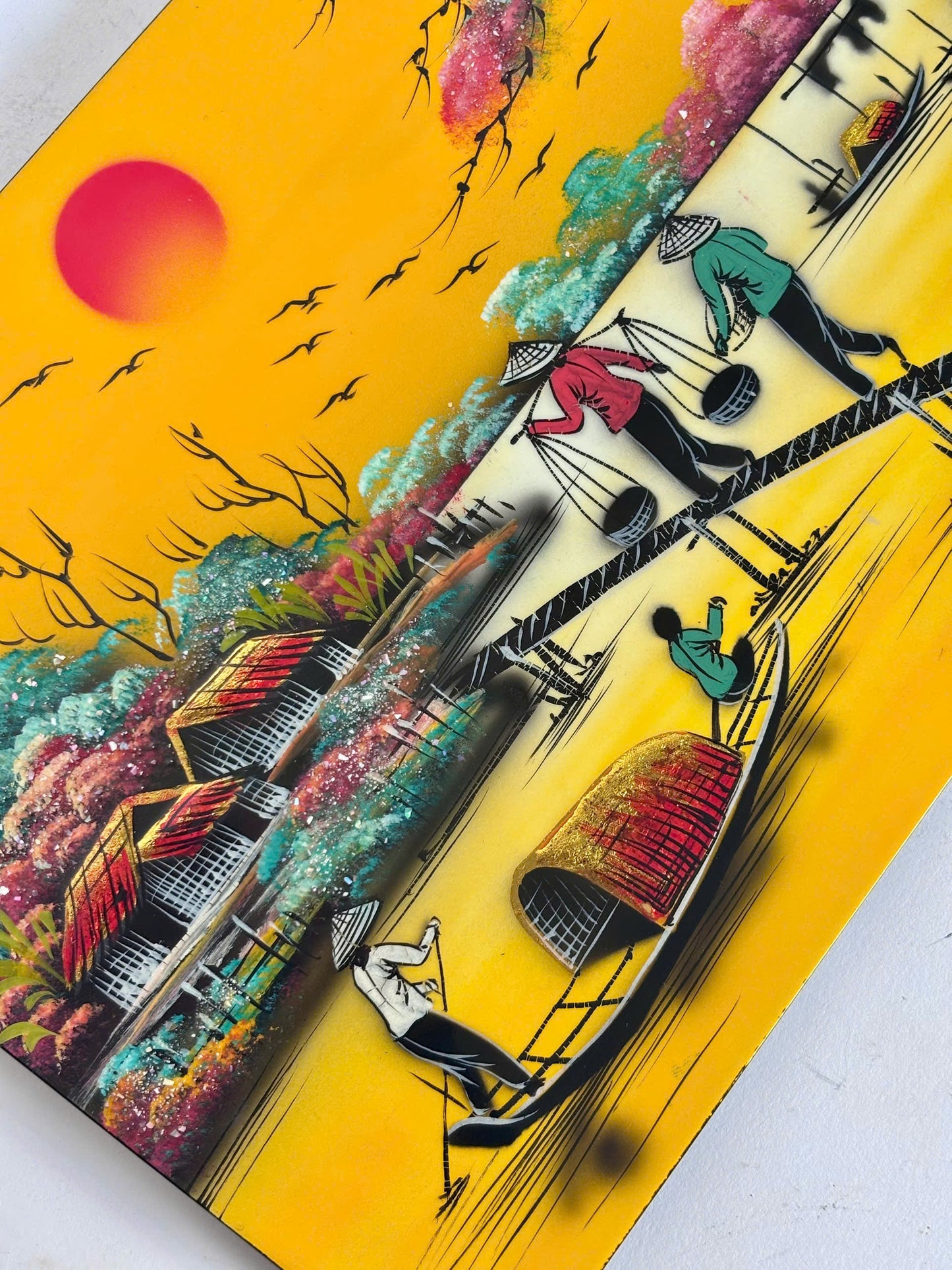 Golden Vietnamese Countryside – Handmade Vietnamese Lacquer Painting