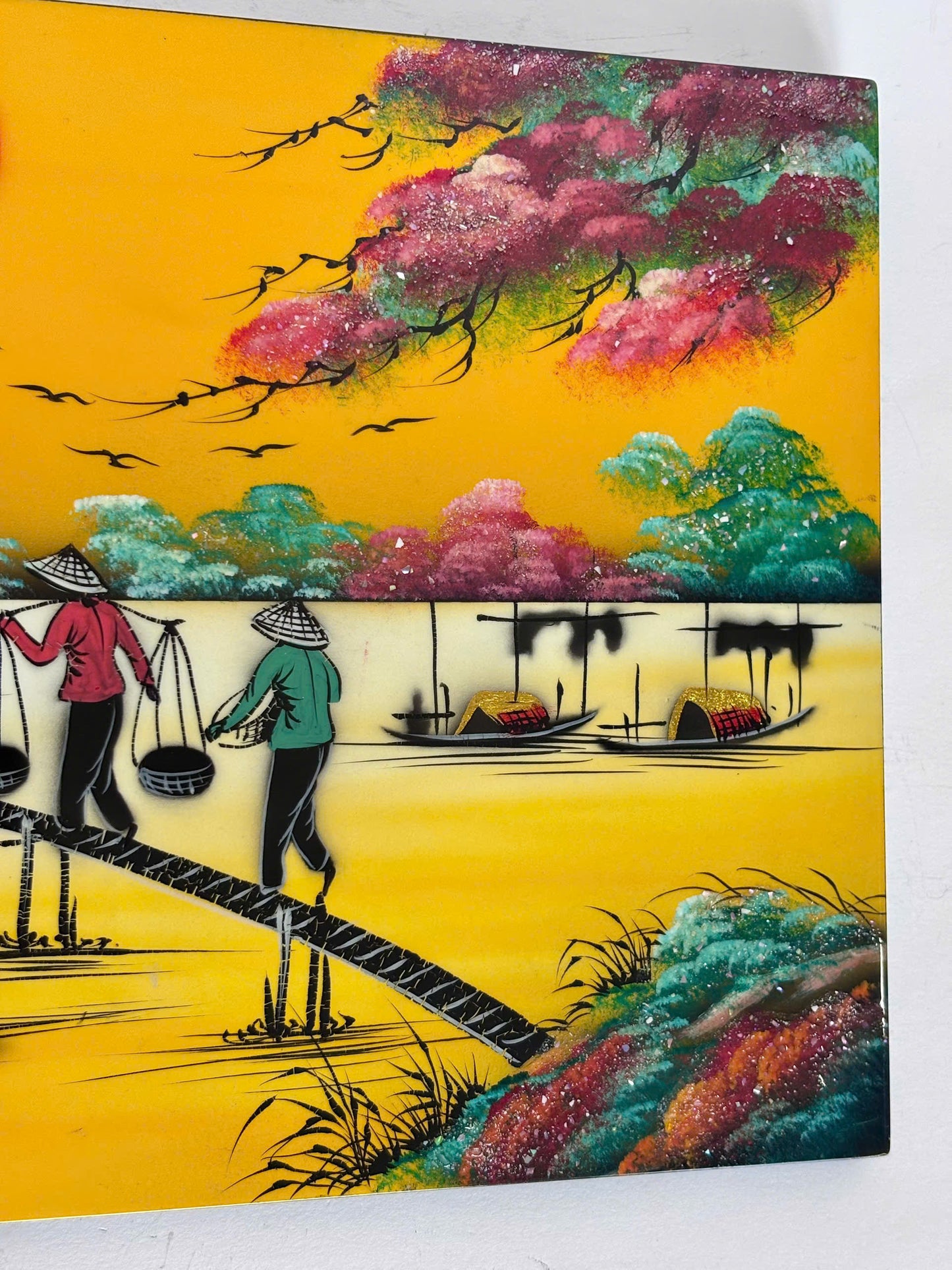 Golden Vietnamese Countryside – Handmade Vietnamese Lacquer Painting