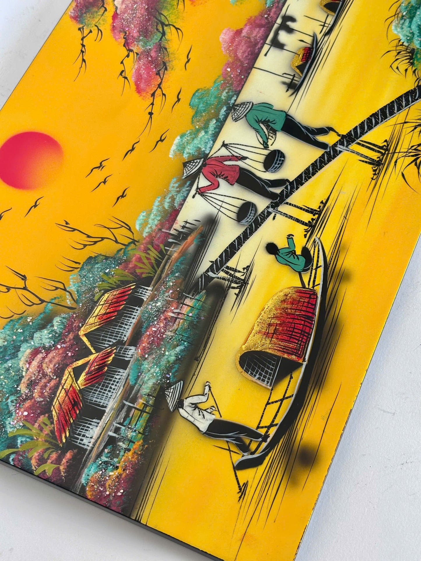 Golden Vietnamese Countryside – Handmade Vietnamese Lacquer Painting