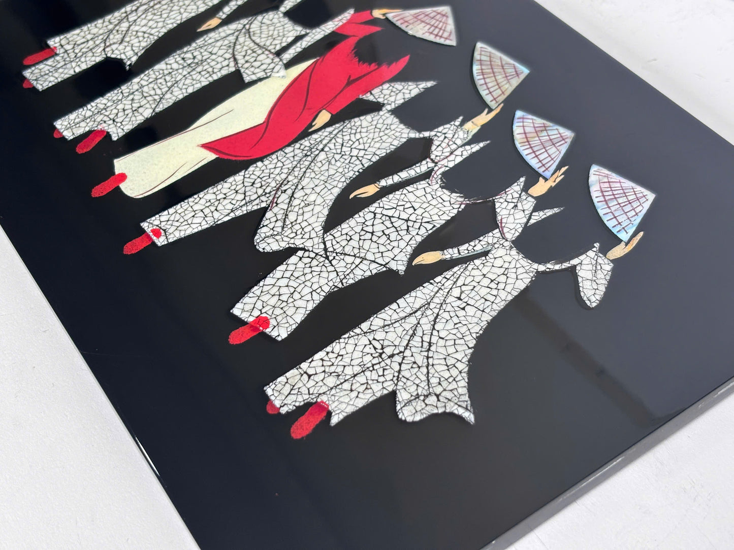 Vietnamese Ao Dai Lacquer Painting – Handmade Vietnamese Women Art, Traditional Conical Hats