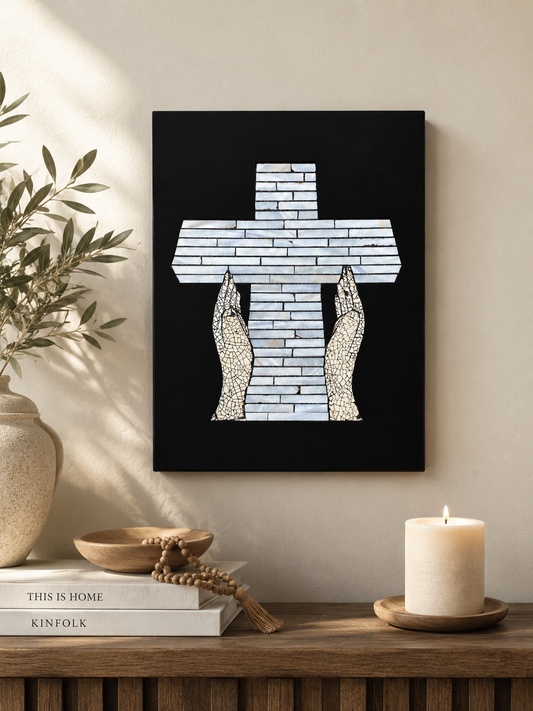 Handmade Mother of Pearl Cross Wall Art – 15x20 cm Christian Gift