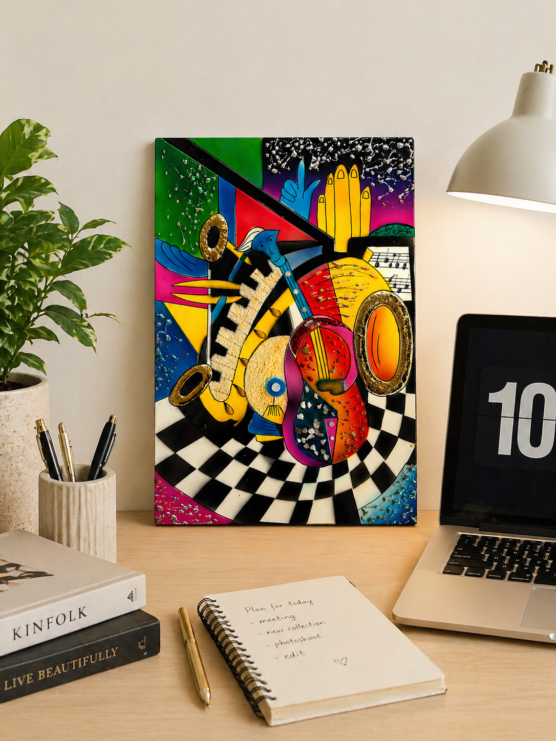 Vietnamese Lacquer Music Art Painting – Handmade Contemporary Wall Decor with Eggshell & Mother of Pearl Inlay