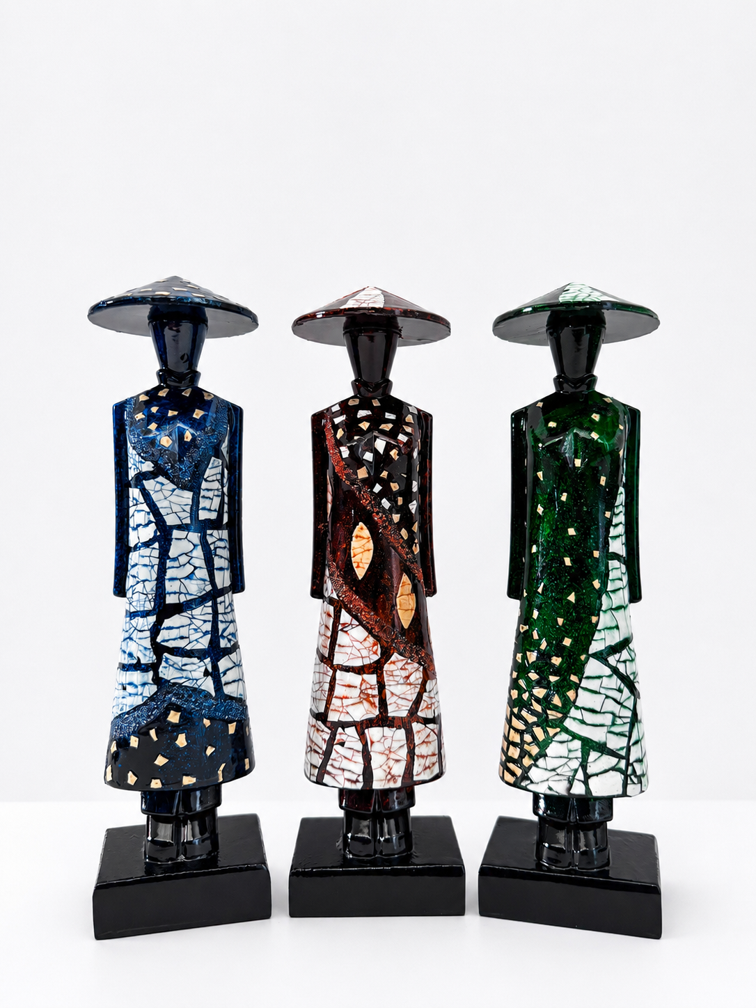 Vietnamese Ao Dai Lacquer Statue Set of 3 – Handcrafted Vietnamese Art 20cm