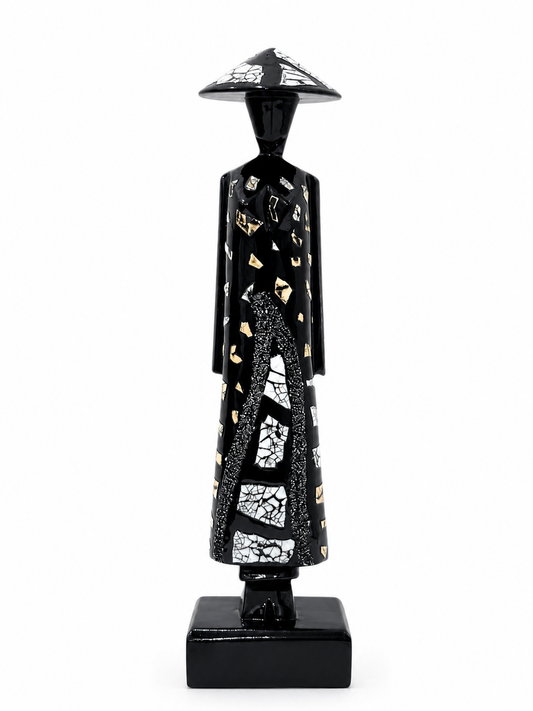 Black Eggshell Lacquer Ao Dai Lady Statue – 25 cm | Handmade Vietnamese Art