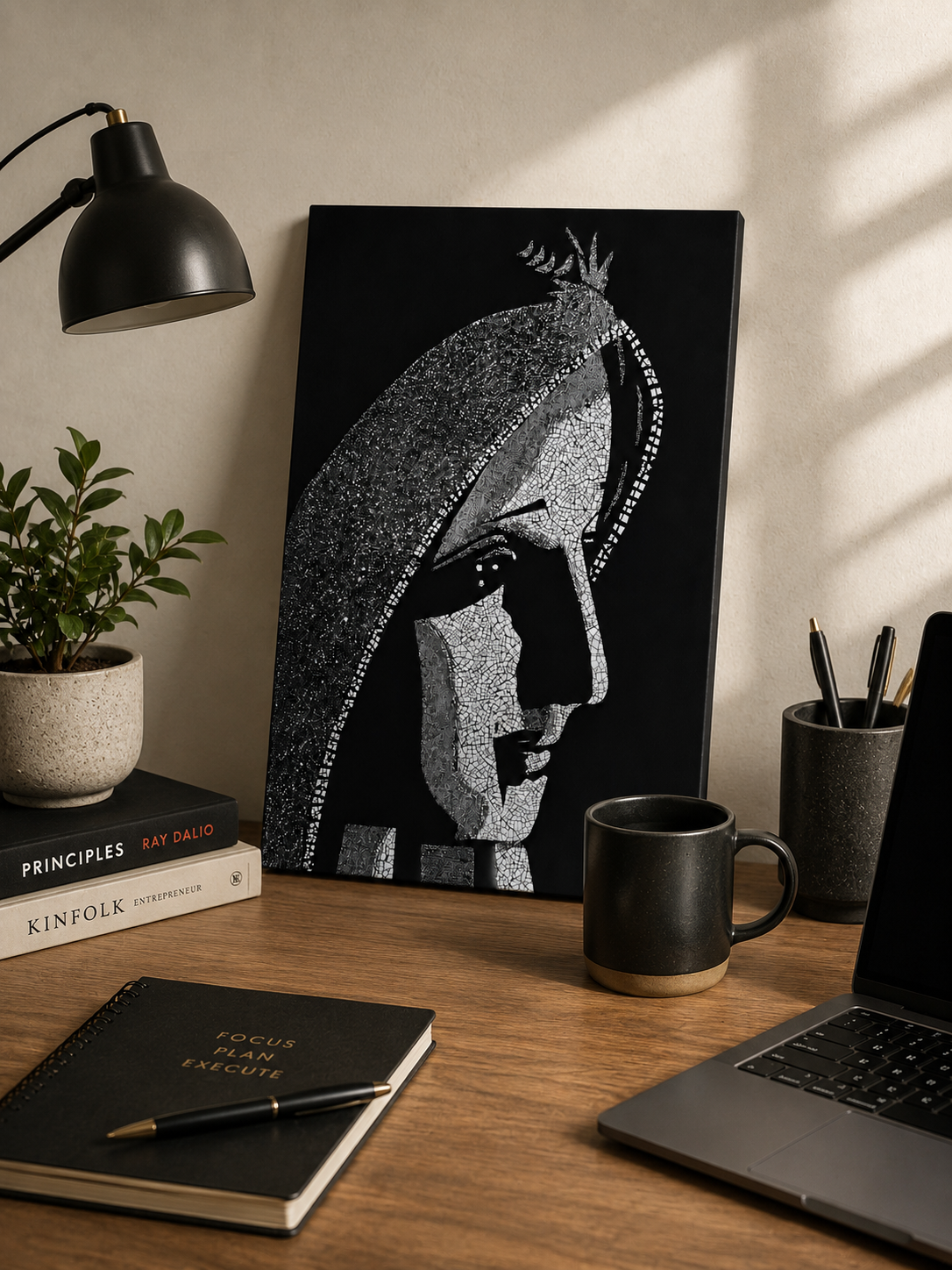 Black & White Madonna Lacquer Painting – Handcrafted Vietnamese Sacred Art (20 x 30 cm)