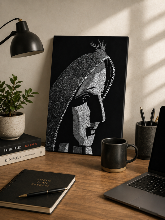 Black & White Madonna Lacquer Painting – Handcrafted Vietnamese Sacred Art (20 x 30 cm)