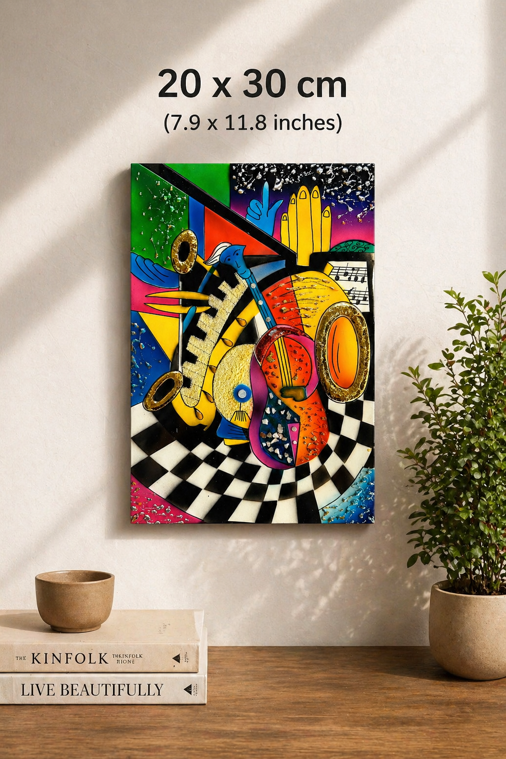 Vietnamese Lacquer Music Art Painting – Handmade Contemporary Wall Decor with Eggshell & Mother of Pearl Inlay