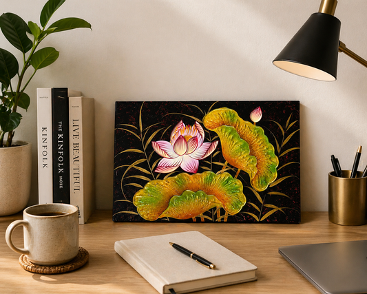 Vietnamese Lotus Lacquer Painting – Handmade Wall Art (20x30 cm)