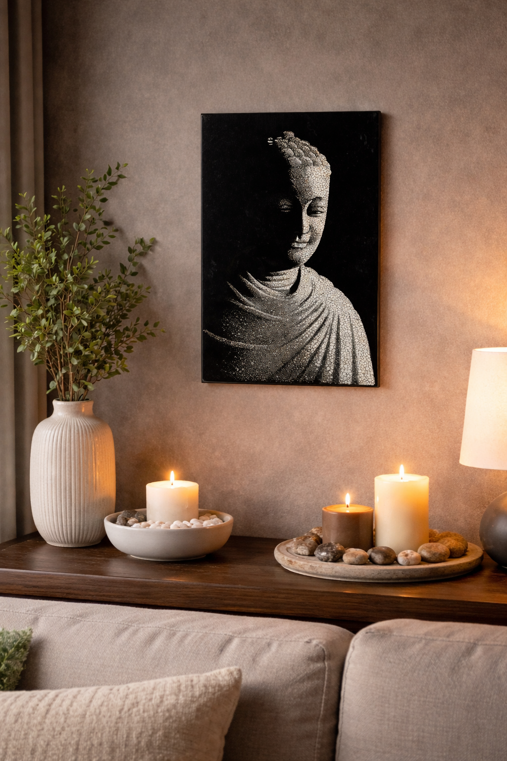 Handmade Vietnamese Lacquer Buddha Painting – Eggshell Inlay Wall Art (20 × 30 cm)