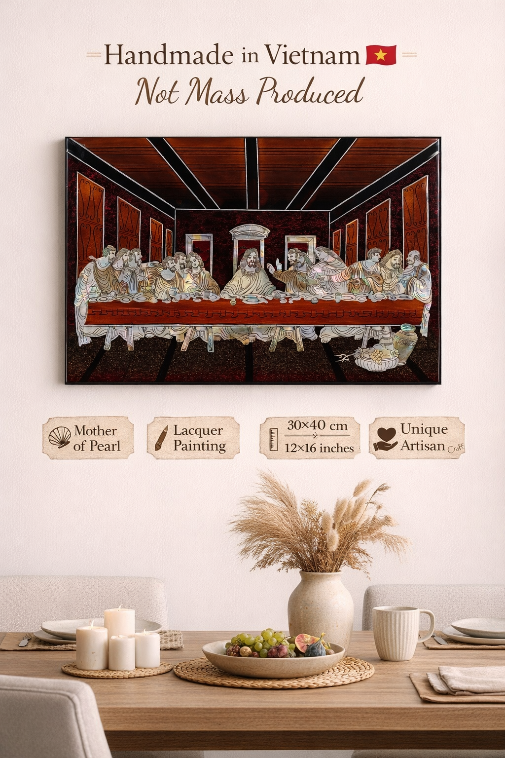 Handmade Vietnamese Lacquer Painting – The Last Supper Wall Art (30 × 40 cm)