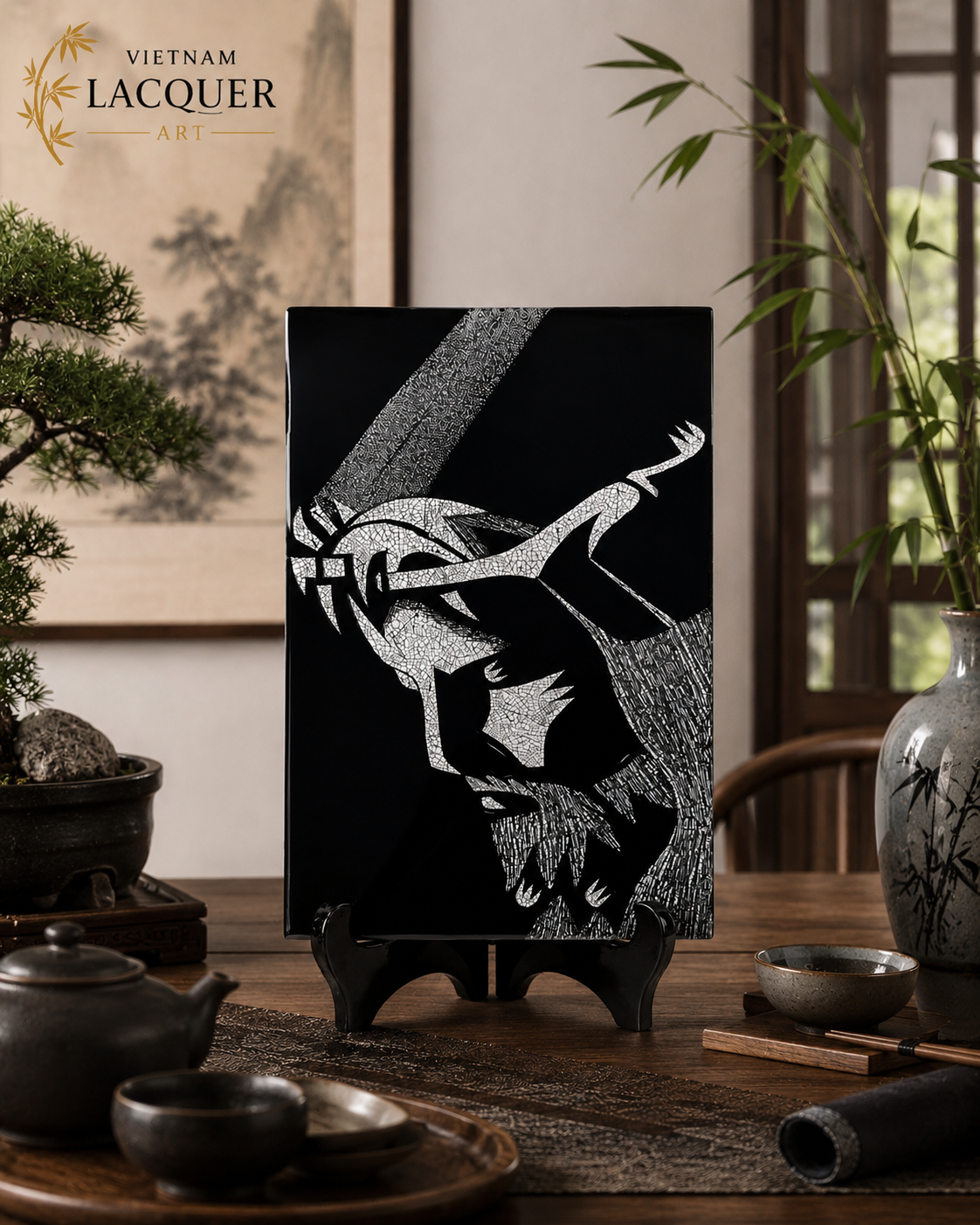 Jesus Christ Lacquer Painting – Handcrafted Vietnamese Sacred Art with Eggshell Inlay (20 x 30 cm)