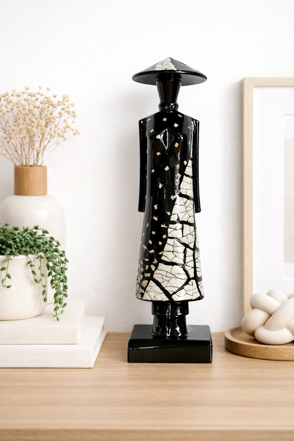 Vietnamese Lacquer Lady Statue 20cm | Handmade Vietnamese Art