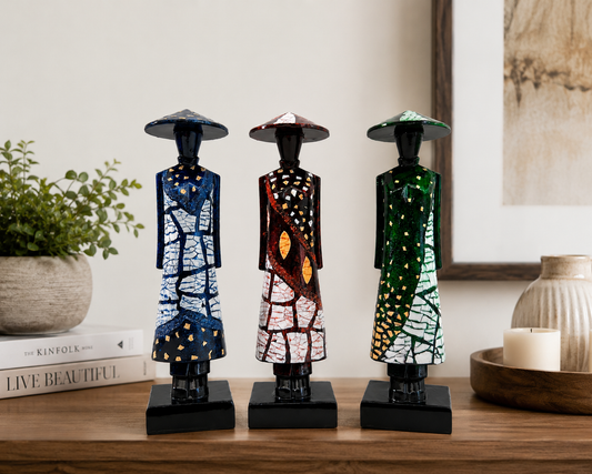 Vietnamese Ao Dai Lacquer Statue Set of 3 – Handcrafted Vietnamese Art 20cm