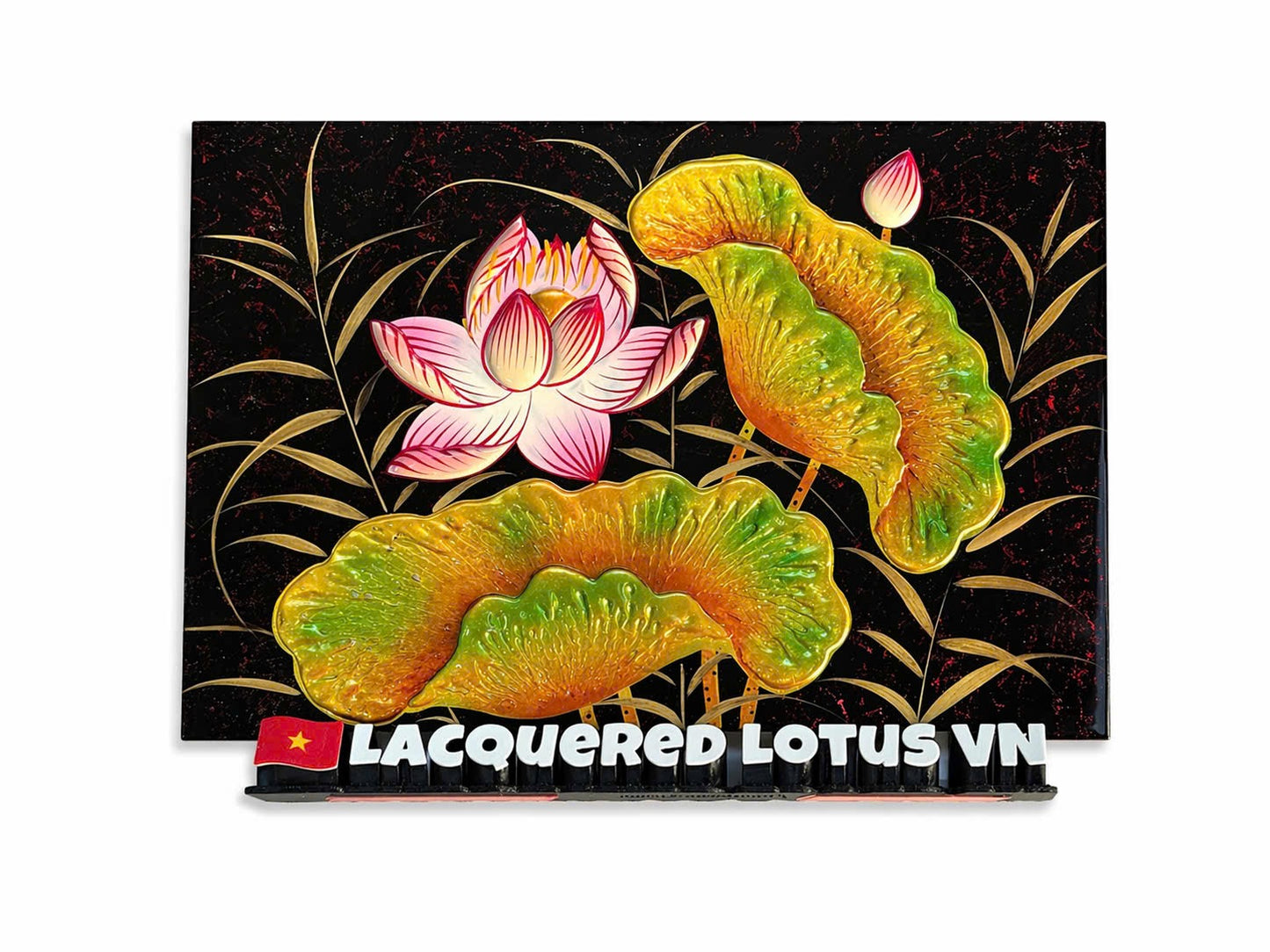 Vietnamese Lotus Lacquer Painting – Handmade Wall Art (20x30 cm)