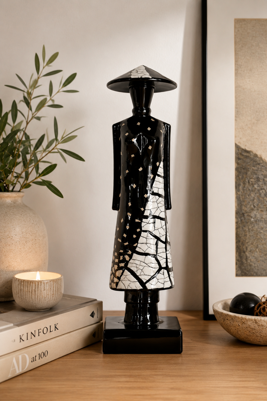 Vietnamese Lacquer Lady Statue 20cm | Handmade Vietnamese Art