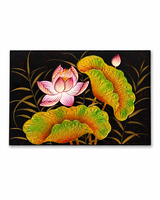 Vietnamese Lotus Lacquer Painting – Handmade Wall Art (20x30 cm)