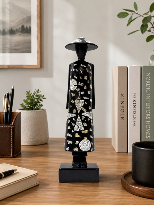 Black Eggshell Lacquer Ao Dai Lady Statue – 25 cm | Handmade Vietnamese Art