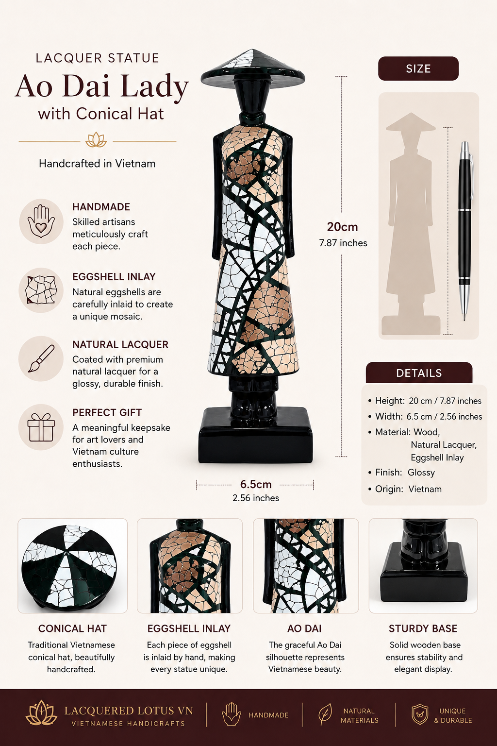 Vietnamese Lacquer Ao Dai Lady Statue – Handcrafted Lacquer Art