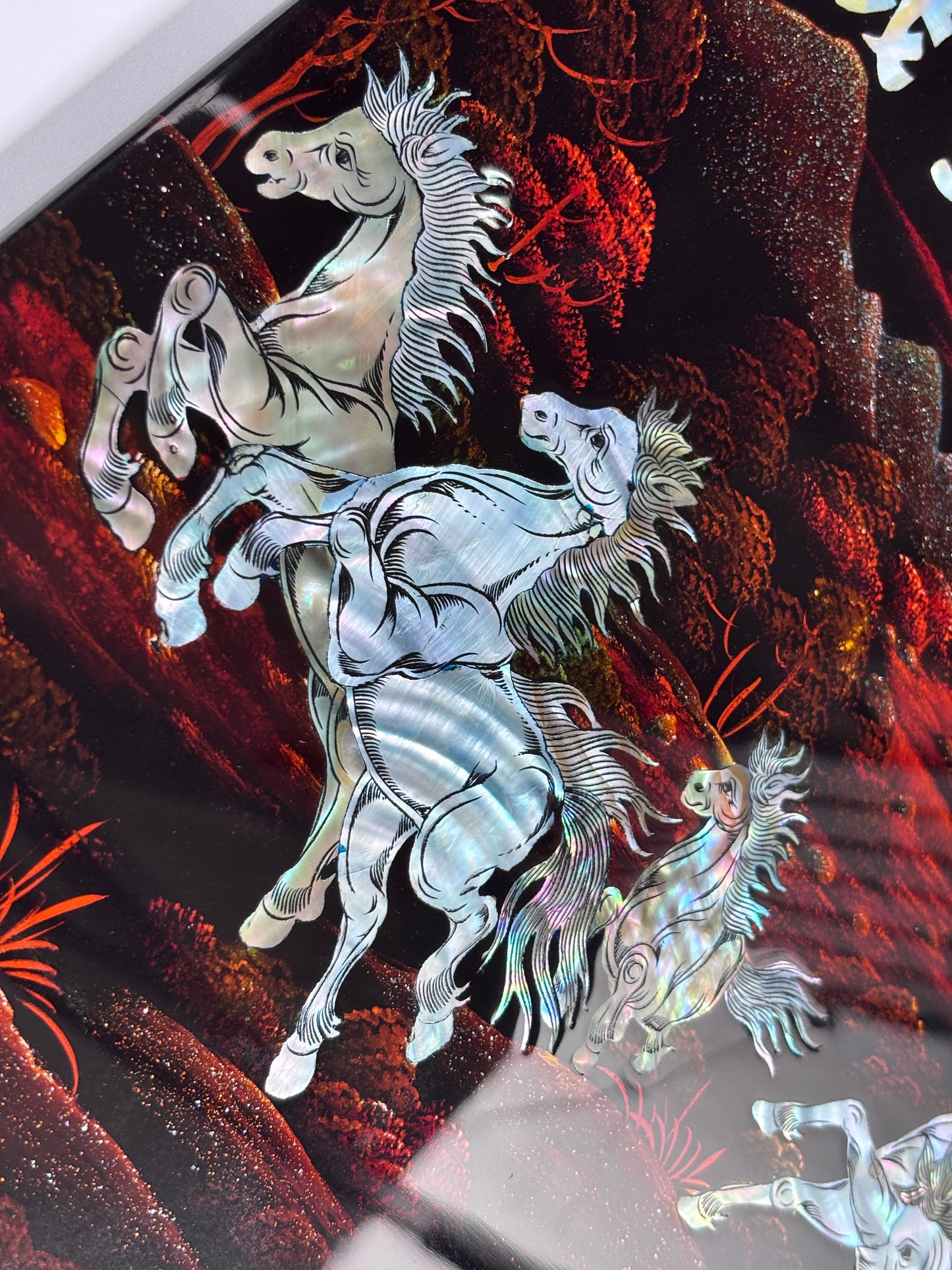 Vietnamese Lacquer Painting – Eight Galloping Horses (30 x 40 cm) | Handcrafted Wall Art