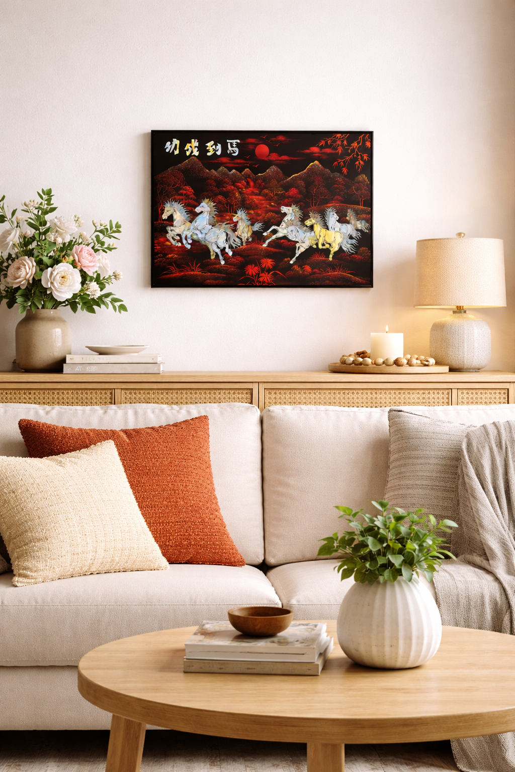 Vietnamese Lacquer Painting – Eight Galloping Horses (30 x 40 cm) | Handcrafted Wall Art