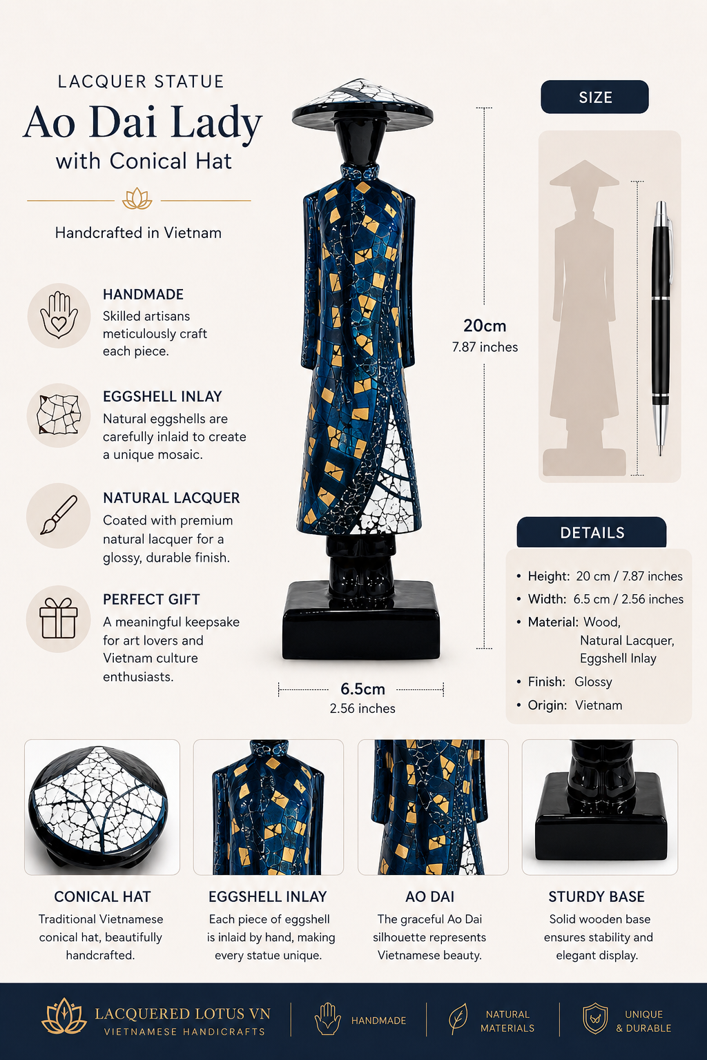 Vietnamese Lacquer Ao Dai Lady Statue –  Handmade Home Decor