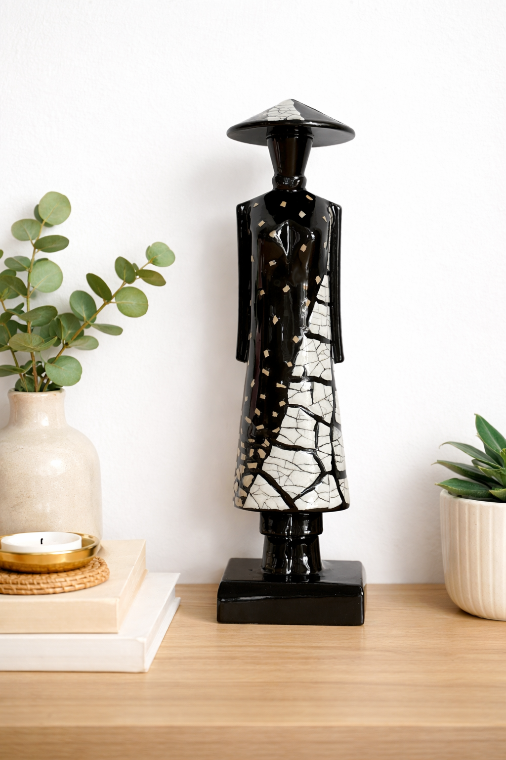 Vietnamese Lacquer Lady Statue 20cm | Handmade Vietnamese Art