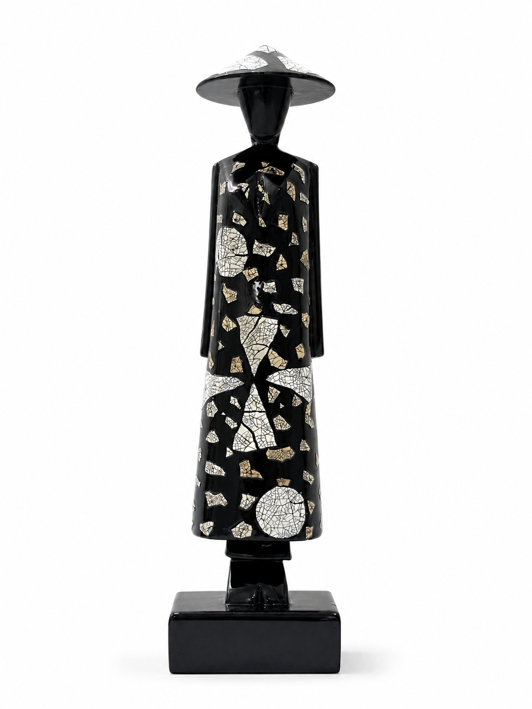Black Eggshell Lacquer Ao Dai Lady Statue – 25 cm | Handmade Vietnamese Art