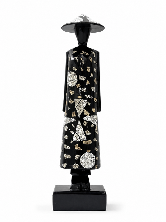 Black Eggshell Lacquer Ao Dai Lady Statue – 25 cm | Handmade Vietnamese Art
