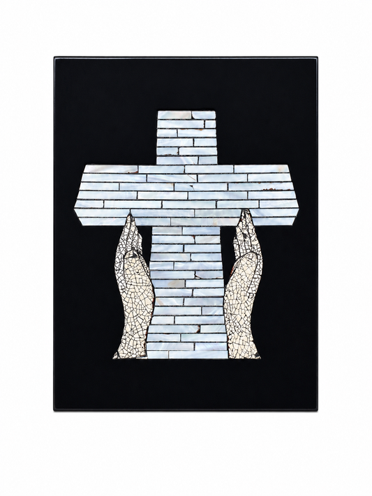 Handmade Mother of Pearl Cross Wall Art – 15x20 cm Christian Gift