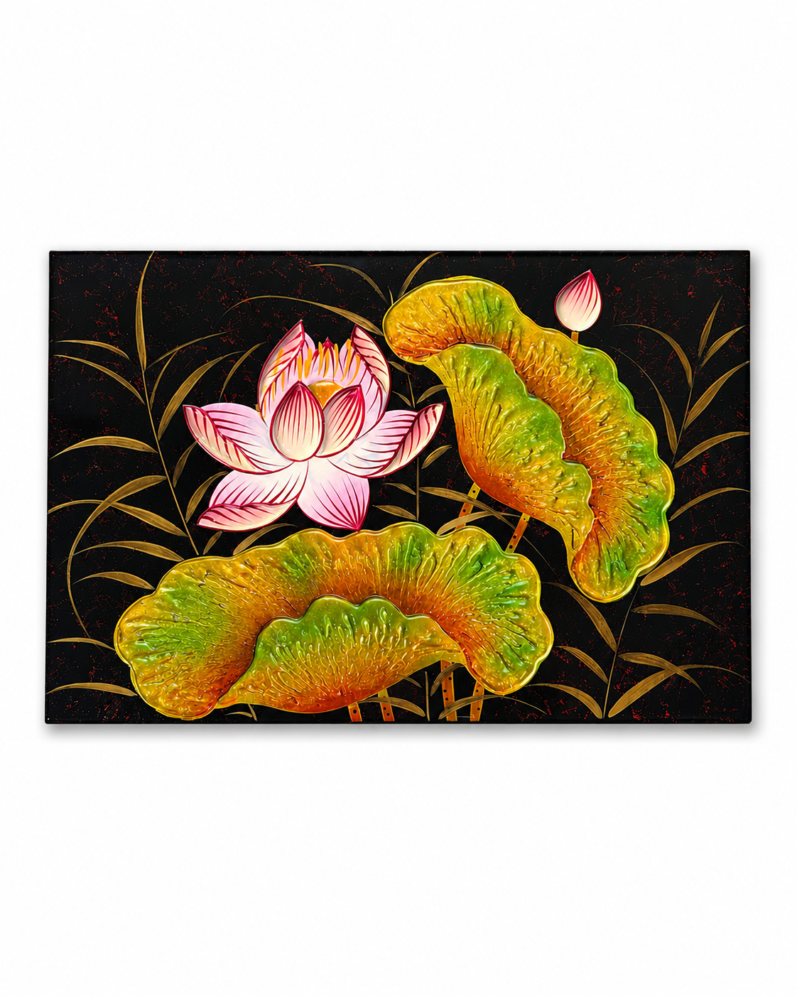 Vietnamese Lotus Lacquer Painting – Handmade Wall Art (20x30 cm)