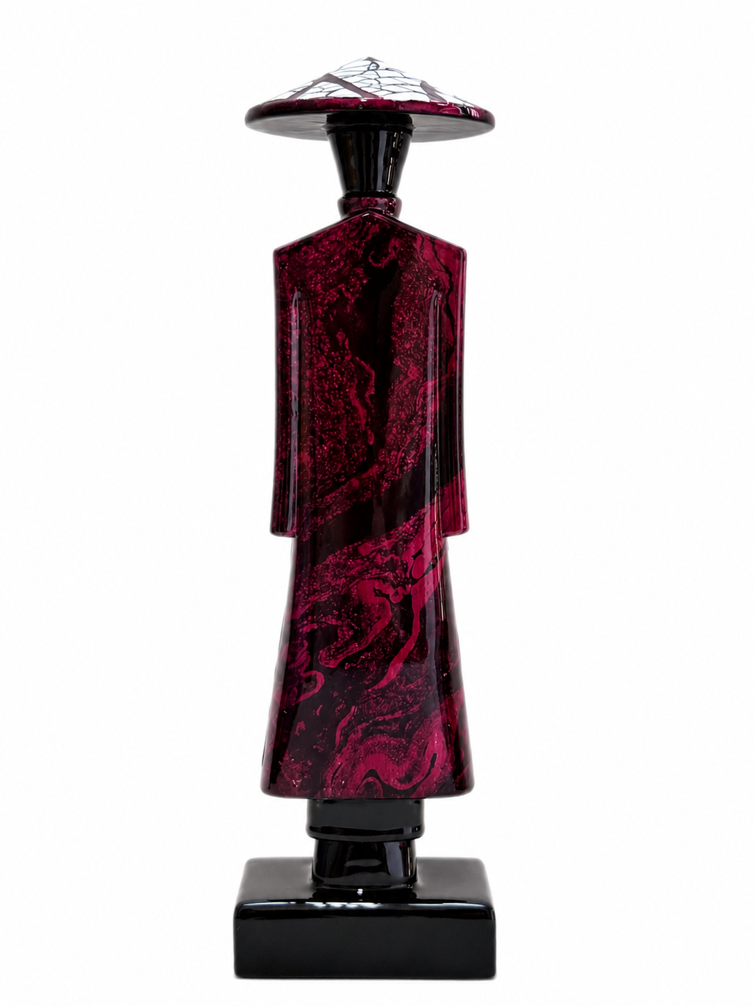Back view of a traditional Vietnamese lacquer Ao Dai lady statue with handcrafted finish.