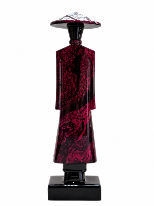 Back view of a traditional Vietnamese lacquer Ao Dai lady statue with handcrafted finish.