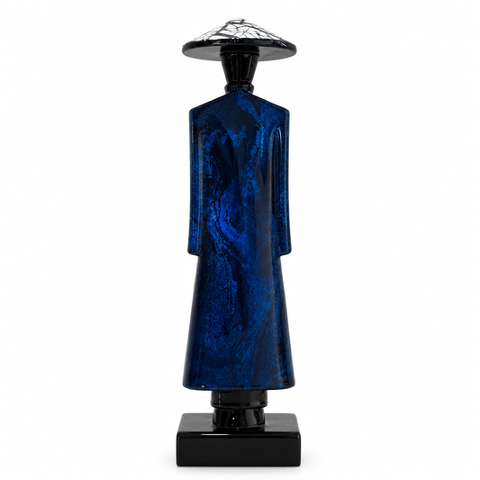 Back view of a traditional Vietnamese lacquer Ao Dai lady statue with handcrafted finish.