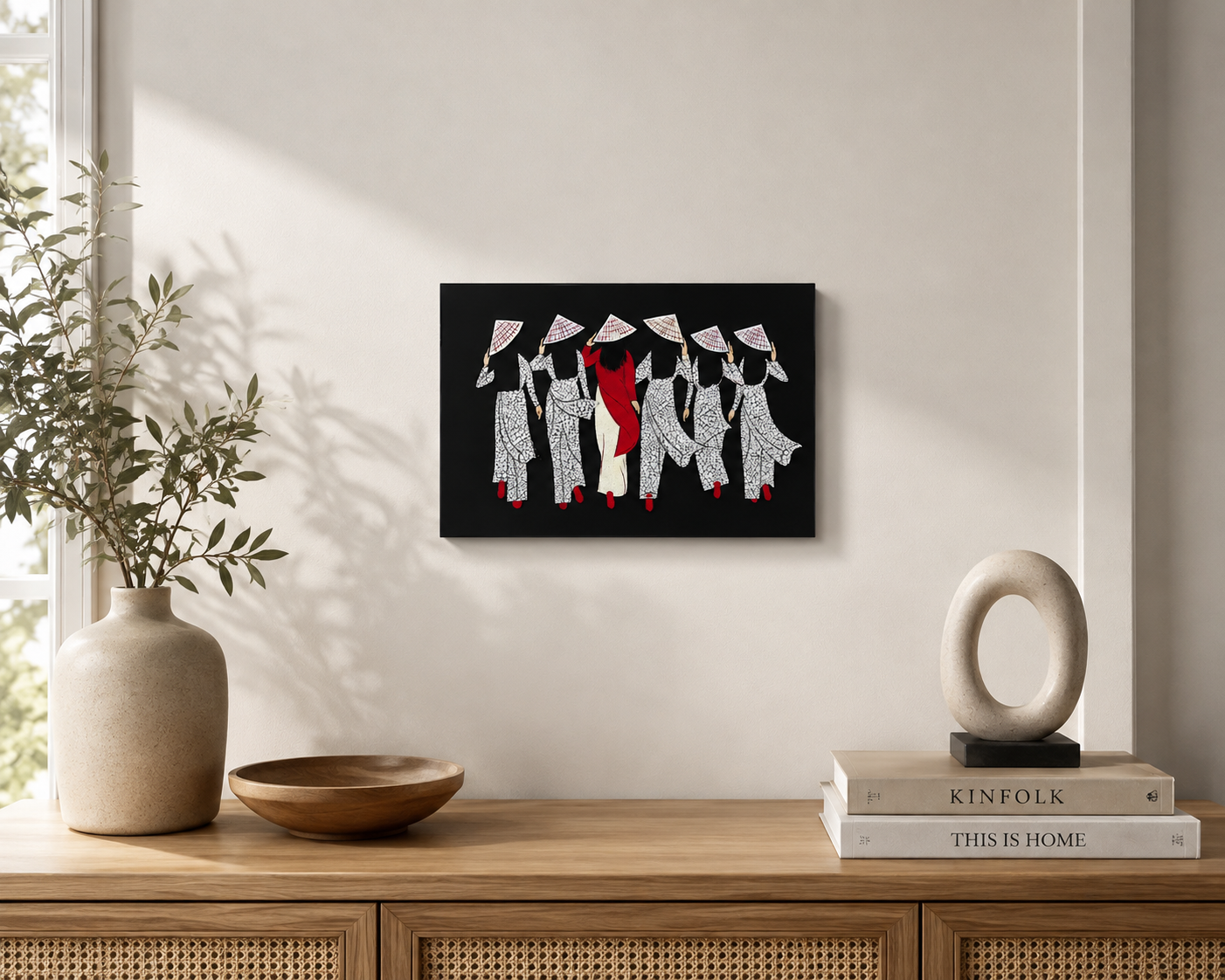 Vietnamese Ao Dai Lacquer Painting – Handmade Vietnamese Women Art, Traditional Conical Hats