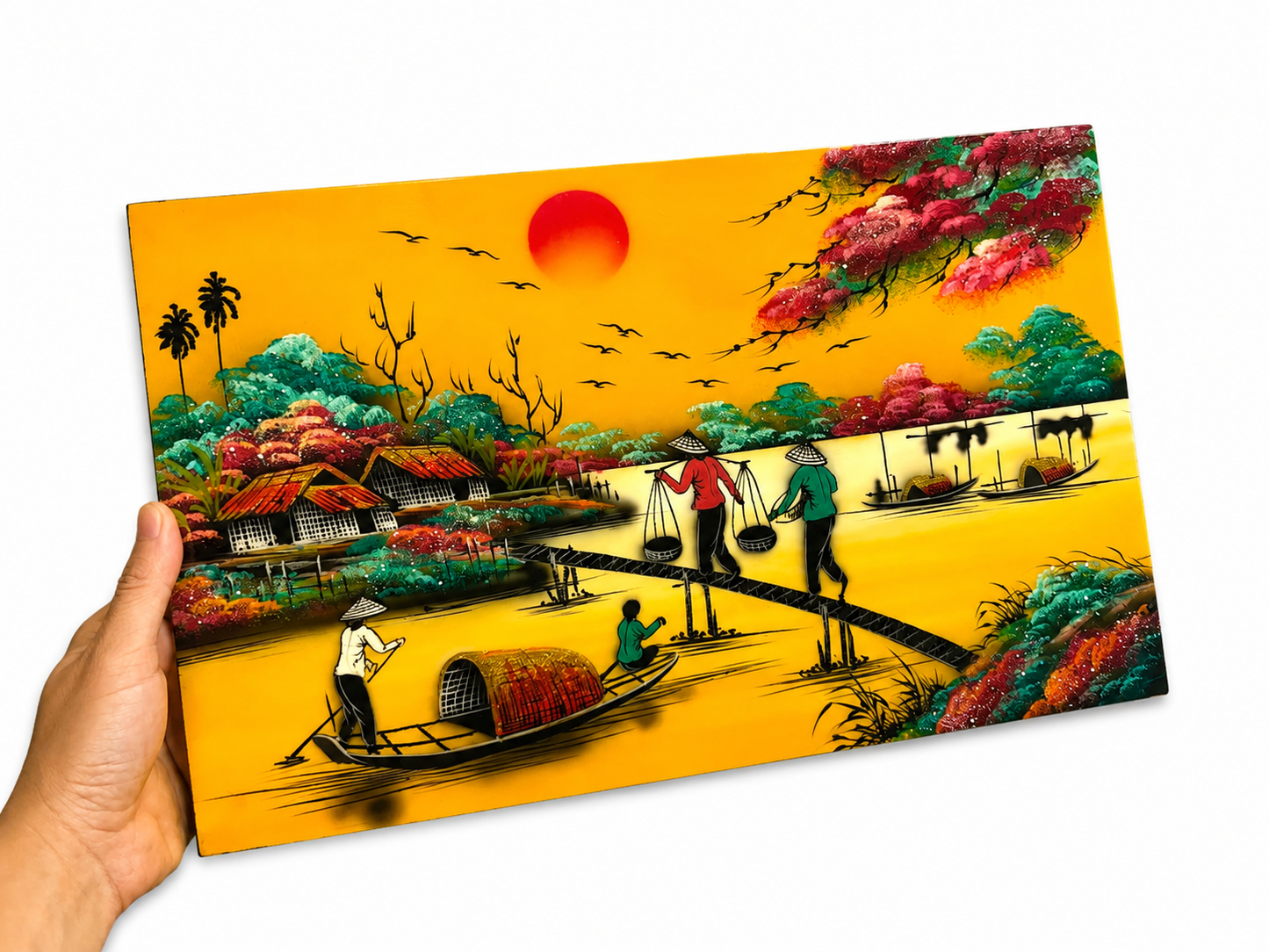 Golden Vietnamese Countryside – Handmade Vietnamese Lacquer Painting