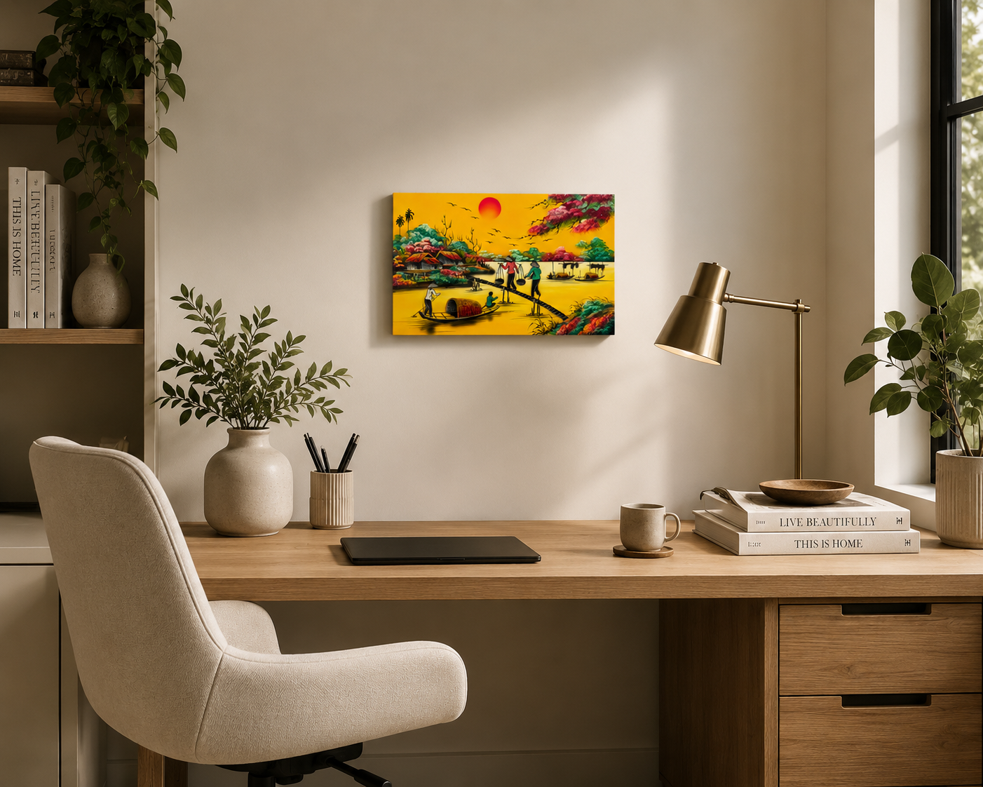 Golden Vietnamese Countryside – Handmade Vietnamese Lacquer Painting