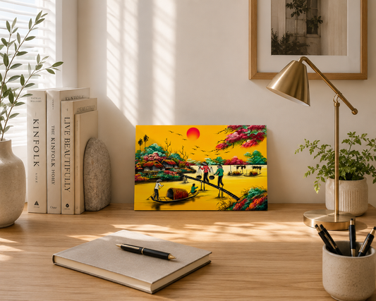 Golden Vietnamese Countryside – Handmade Vietnamese Lacquer Painting