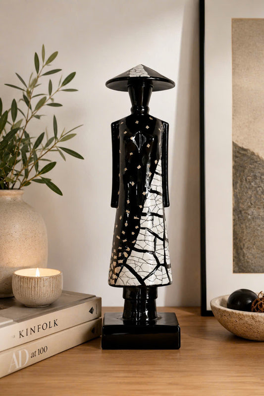 Vietnamese Ao Dai Lacquer Statue 20cm | Elegant Vietnamese Decor